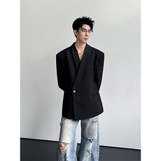 青果领黑色西装外套男解构设计高级痞帅收腰西服XZ26P118，男装西服套装，星座512-1（原513-3）