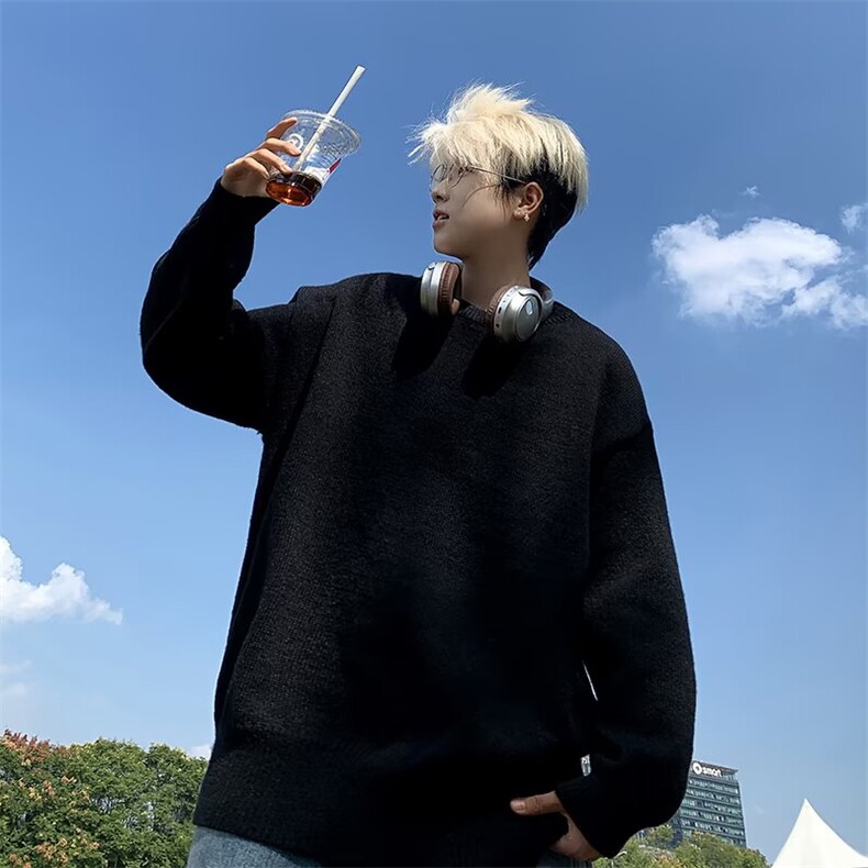 抖音秋冬cleanfit针织衫美式慵懒风圆领外套纯色毛衣6204-P42,男装针织衫/毛衣,电商B245