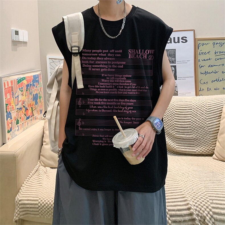 直播品质重磅纯棉220克美式印花宽松背心男女无袖t恤潮BX399P25,男装T恤,电商A486