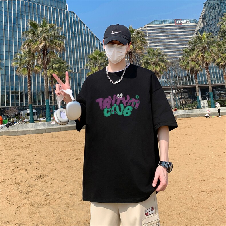 港风宽松纯棉休闲落肩时尚重磅230克圆领短袖T恤男-T703-P20,男装T恤,星座310B