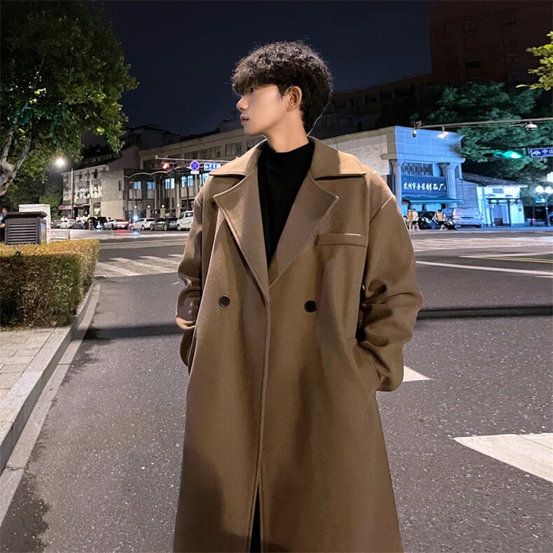 秋冬复古休闲毛呢大衣男潮宽松风衣中长外套MN9880/P100加棉P110，男装风衣，电商B316