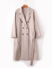 秋冬季羊绒休闲简约时尚百搭惊经典V领斜插腰带通勤长款大衣，女装羊绒大衣，水之秀羊绒大衣