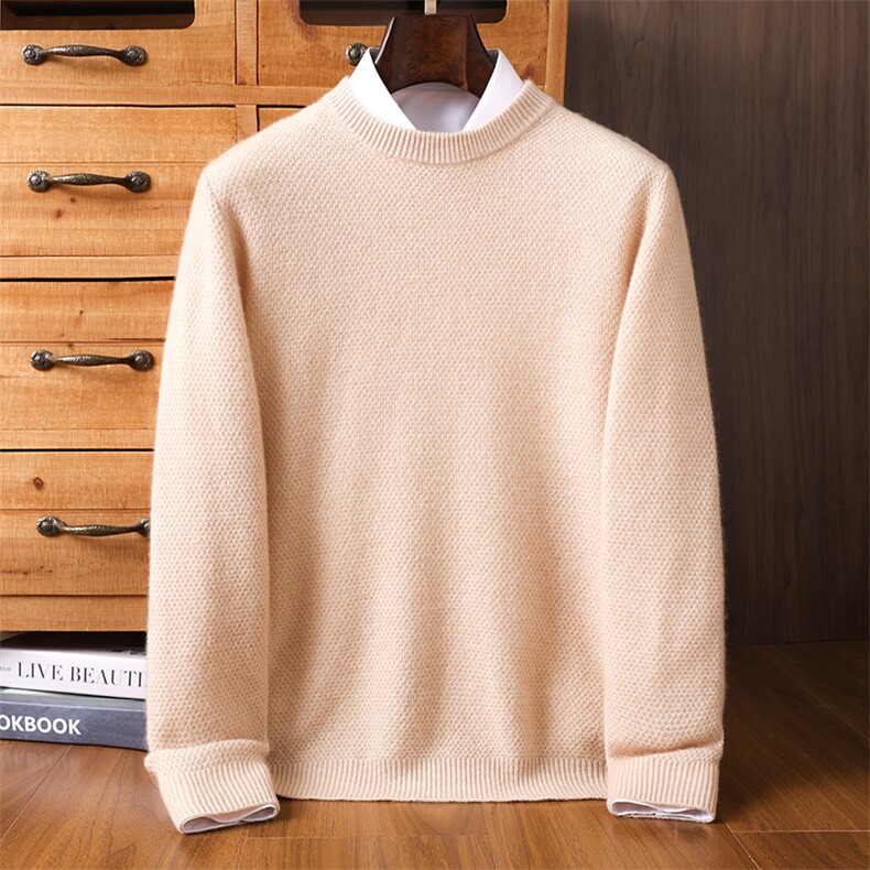 时尚男士秋冬新款圆领羊绒套头衫简约百搭保暖针织毛衣品质舒适，男装羊绒套衫，铂欧羊绒