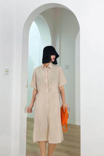 现货夏季天丝腰部收绳连衣裙，女装连衣裙，储辰