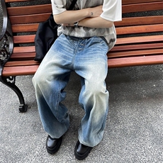 美式高街直筒宽松牛仔裤男女生夏季薄款水洗阔腿休闲长裤子，男装牛仔裤，星座601-2
