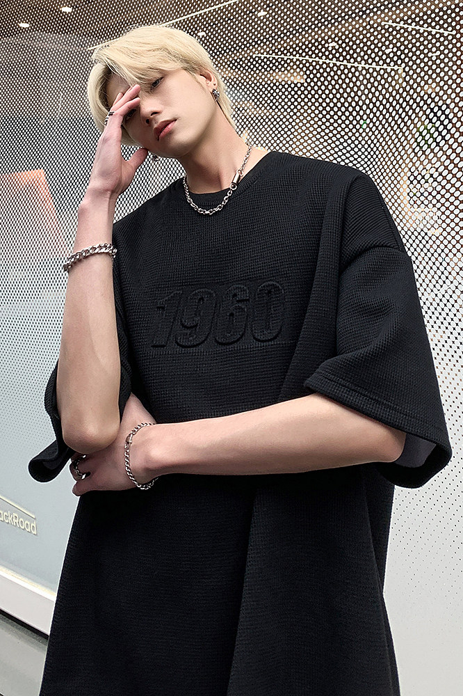 华夫格夏季新款ins潮流数字压印短袖男生潮流T恤JK23262-p35-控48,男装T恤,星座605(原A050)