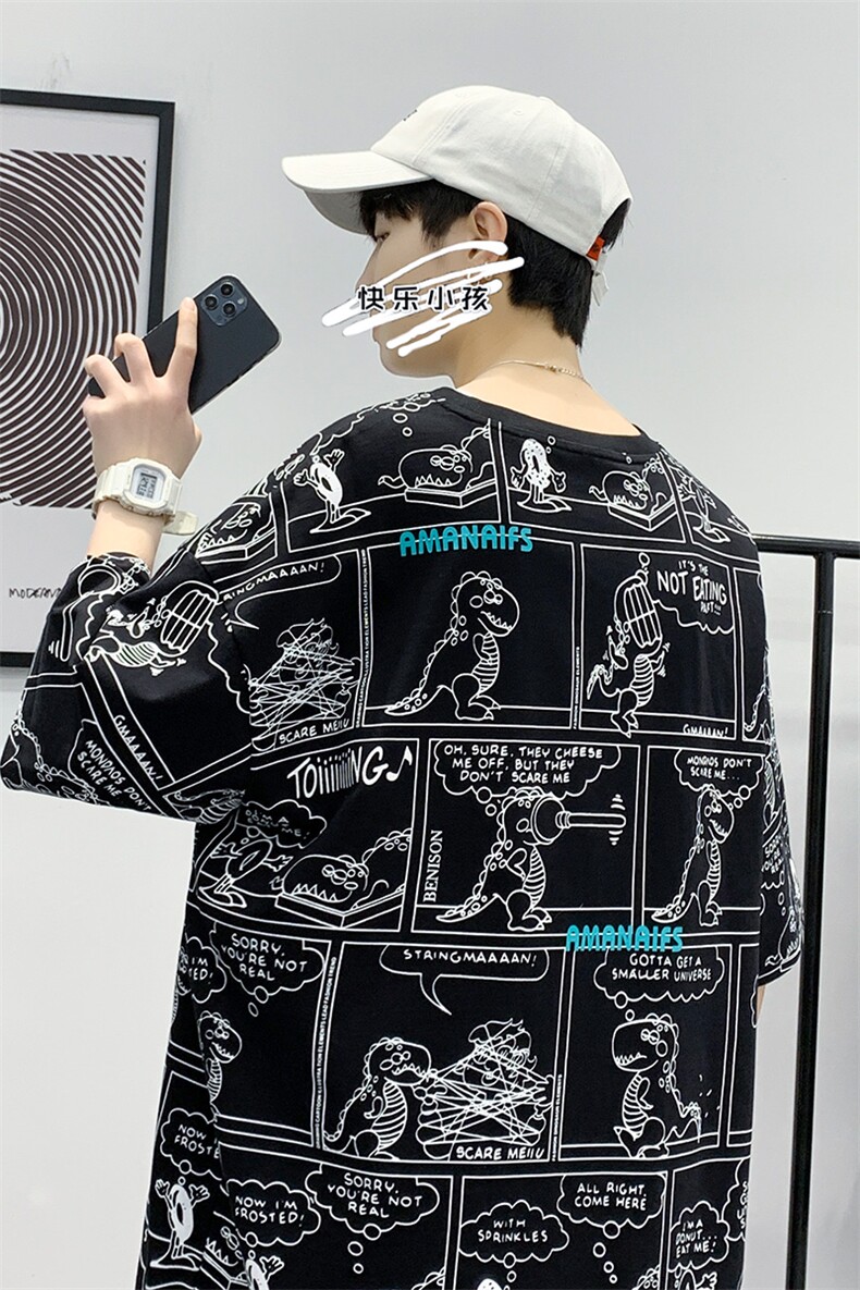 夏季青少年卡通印花半袖T恤潮纯棉短袖男女同款1455-P38控价58,男装T恤,电商A441-1