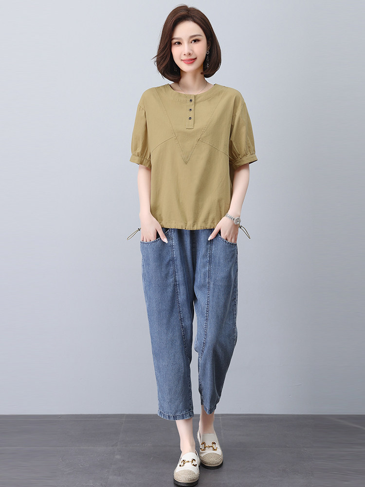 2023夏季新款休闲套装宽松显瘦牛仔裤两件套，女装套装/套裙，悦见她