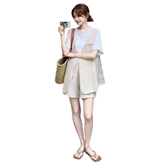 休闲蕾丝西装马甲短裤套装女夏新款小个子轻薄三件套爆款显瘦流行，女装套装/套裙，2B237