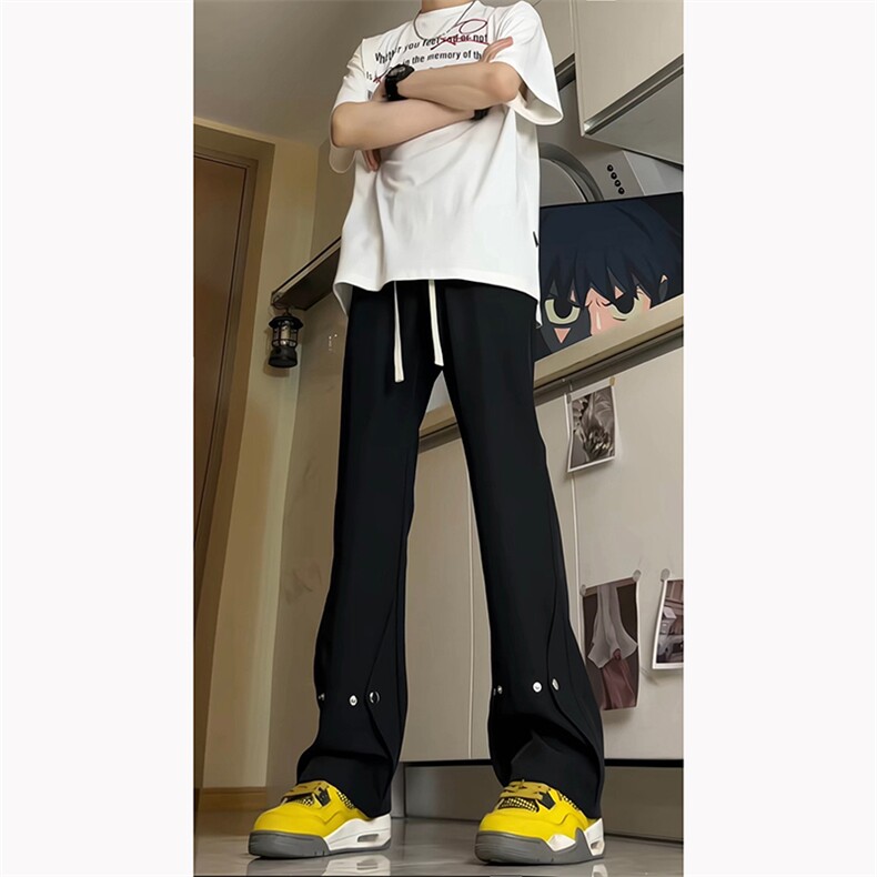 夏季冰丝西裤小众百搭微喇铆钉纽扣排扣冰丝裤子K2411-P50,男装西裤,电商A062