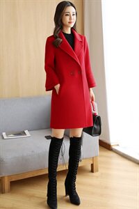 杭州产地货源新款时尚气质优雅中长款羊毛双面羊绒大衣外套女图片
