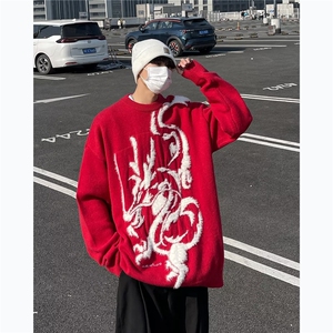 1506-01/MJH-Y931/P34新年红色毛衣男冬季宽提花情侣针织衫图片