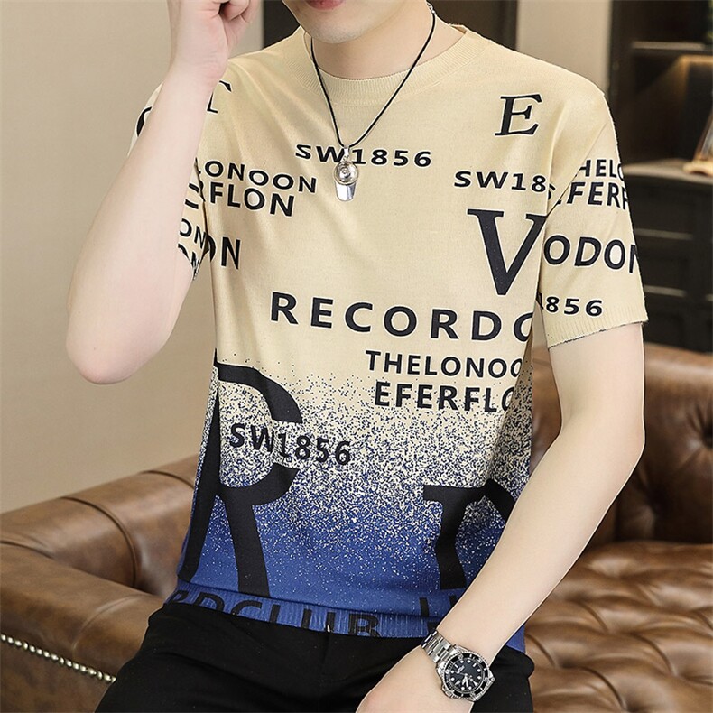夏季新款青年男士短袖t恤薄款男装时尚休闲修身打底衫上衣服体恤,男装T恤,电商B212（原钱塘6029）
