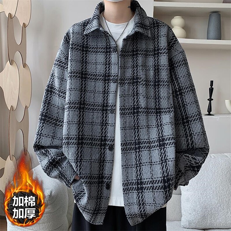 2025冬季时尚格子宽松加棉保暖夹克外套男J2645J加棉-特P100控148，男装夹克，电商A001