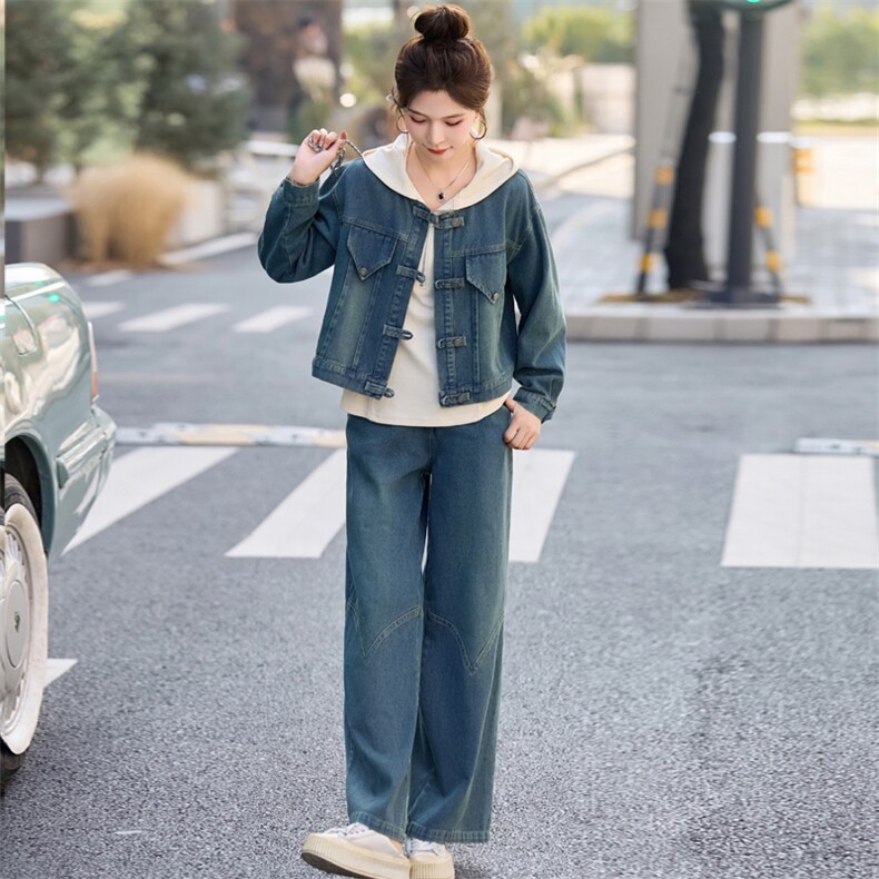 卫衣休闲牛仔套装女春装2025年新款时尚超火减龄洋气阔腿裤三件套,女装套装/套裙,欣品汇