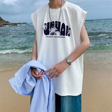 抖音供货、180克现货全棉印花背心宽松无袖T恤D223A-BX2205-P20,男装背心/马甲,电商019-1