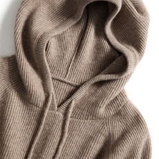 秋冬加厚带帽羊绒衫女宽松慵懒短款连帽羊毛卫衣欧货针织打底帽衫，女装羊毛衫，恩泰羊绒