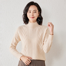 2025年秋季新款百搭女士提花高领针织衫，女装针织衫/毛衣，春贝羊绒