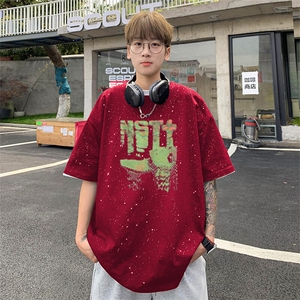 可48小时发货支持抖音得物来样二开 美式满天星亮片短袖T恤MTX659图片