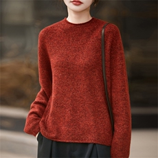 2026年秋季时尚半导体去简约休闲圆领卷边羊绒套衫，女装羊毛衫，暖烁羊绒