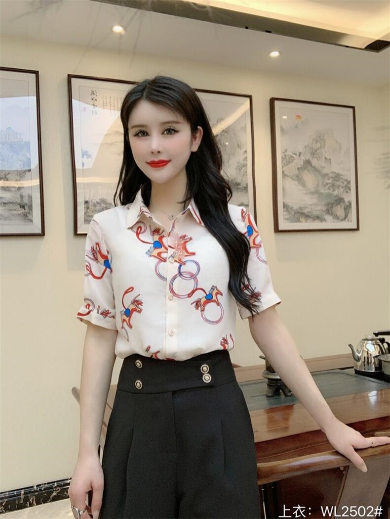 2022夏季新款现货短袖衬衫修身显瘦气质高雅时尚女装，女装衬衫，婉伦