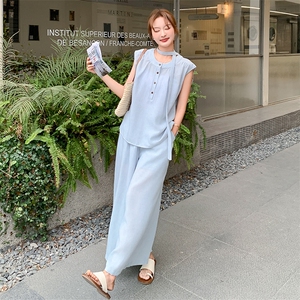 新款 蓝色棉麻两件套2C110-H9710-P135-198图片