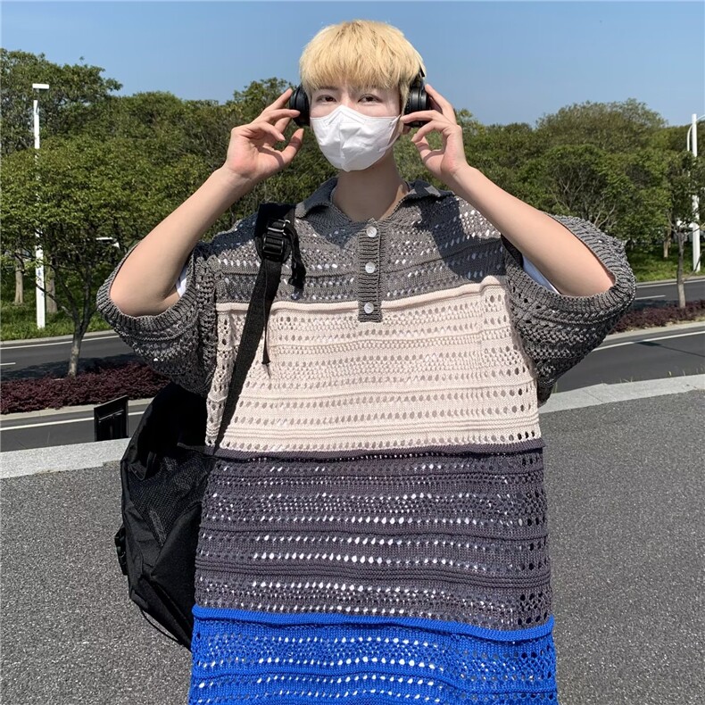 短袖男简约百搭休闲打底五分袖POLO镂空P38,男装Polo衫,星座1116-2