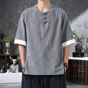 男士衬衫五分袖衬衣中袖印花圆领唐装风 XZ1512-2612-P40图片