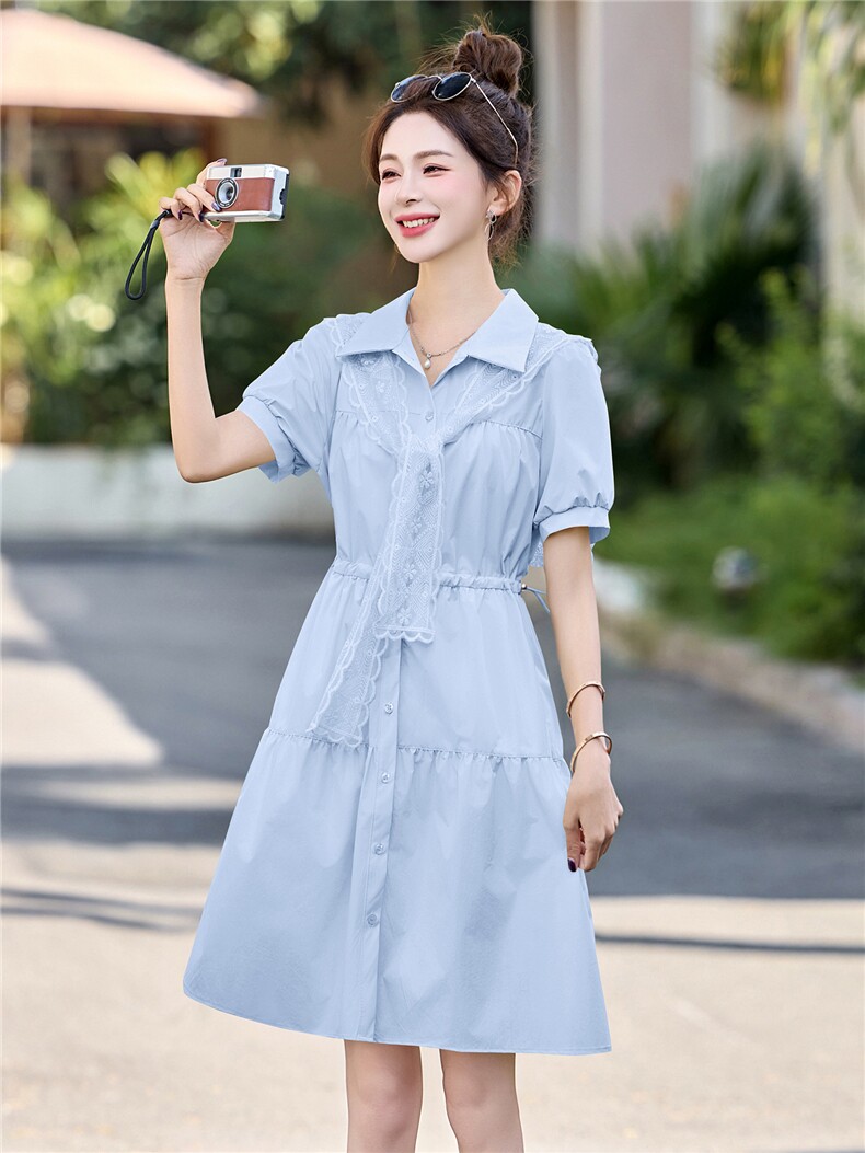 2025夏季新款可调节腰围纯色显瘦带蕾丝披肩连衣裙,女装连衣裙,贵人树