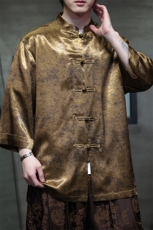 新中式七分袖衬衫/衬衣男士2025夏季新款盘扣上衣A008-CS2461-P60，男装衬衫，电商A008