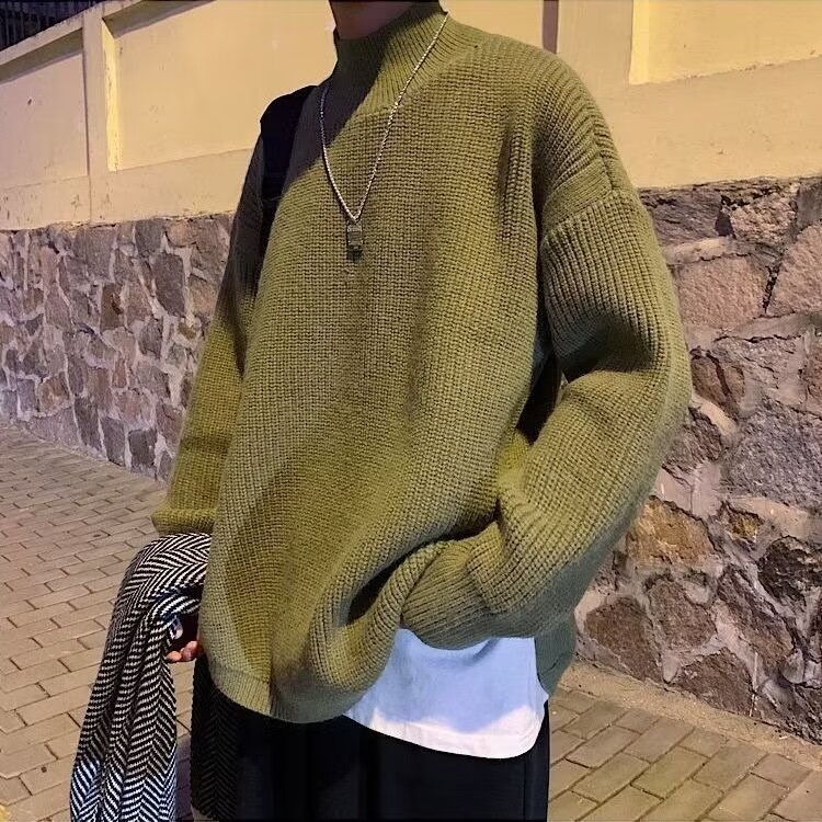 慵懒风宽松开叉圆领毛衣男士港风纯色套头针织衫MY099-P40,男装针织衫/毛衣,星座1001-1
