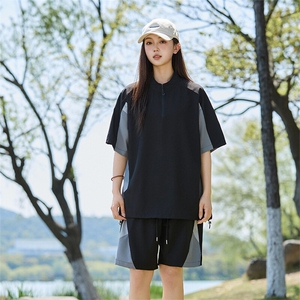 夏季薄款宽松个性拼色短袖T恤短裤套装两件套男A406 TZ6521 特P58图片