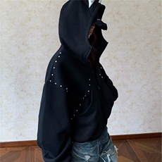 6168-P72美式复古珍珠设计感连帽短款卫衣女外套，女装短外套，电商B323A