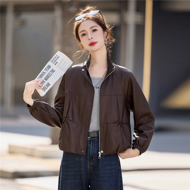 【春季女装新款】2026时尚洋气百搭大量现货立领短款皮衣外套,女装皮衣,缘衣格