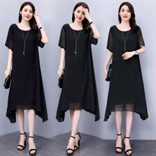 现货大码胖mm连衣裙夏中长款显瘦遮肚200斤中年妈妈真丝雪纺裙潮，女装连衣裙，深妍伊美