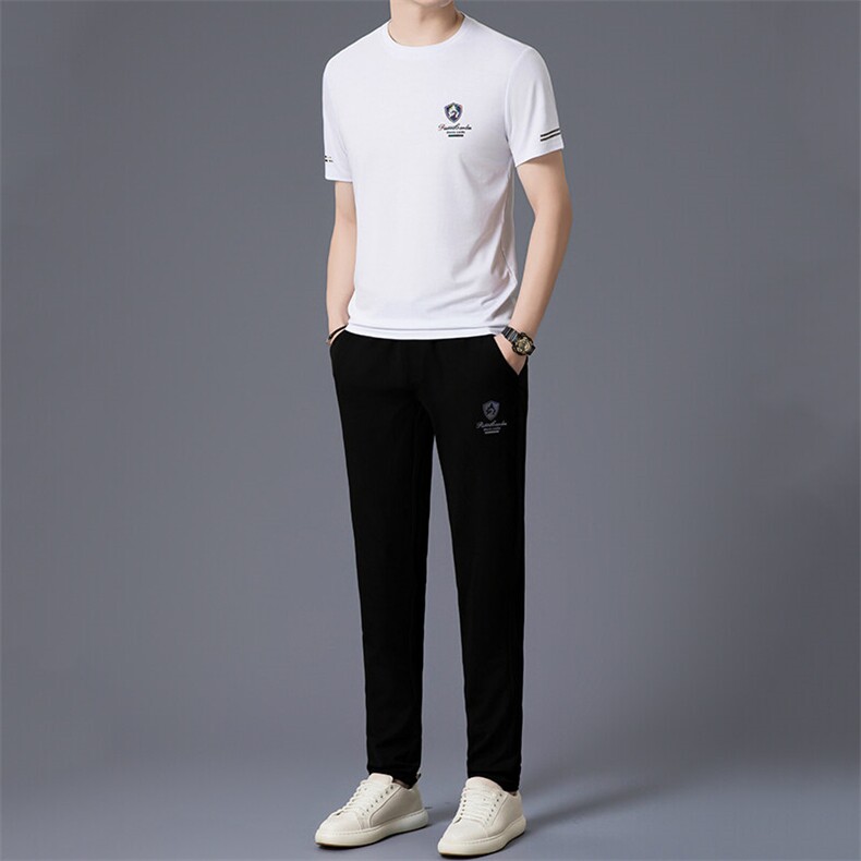 HP5082夏季新款男士运动休闲套装二件套圆领印花男装速干百搭短袖,男装休闲套装,电商B360