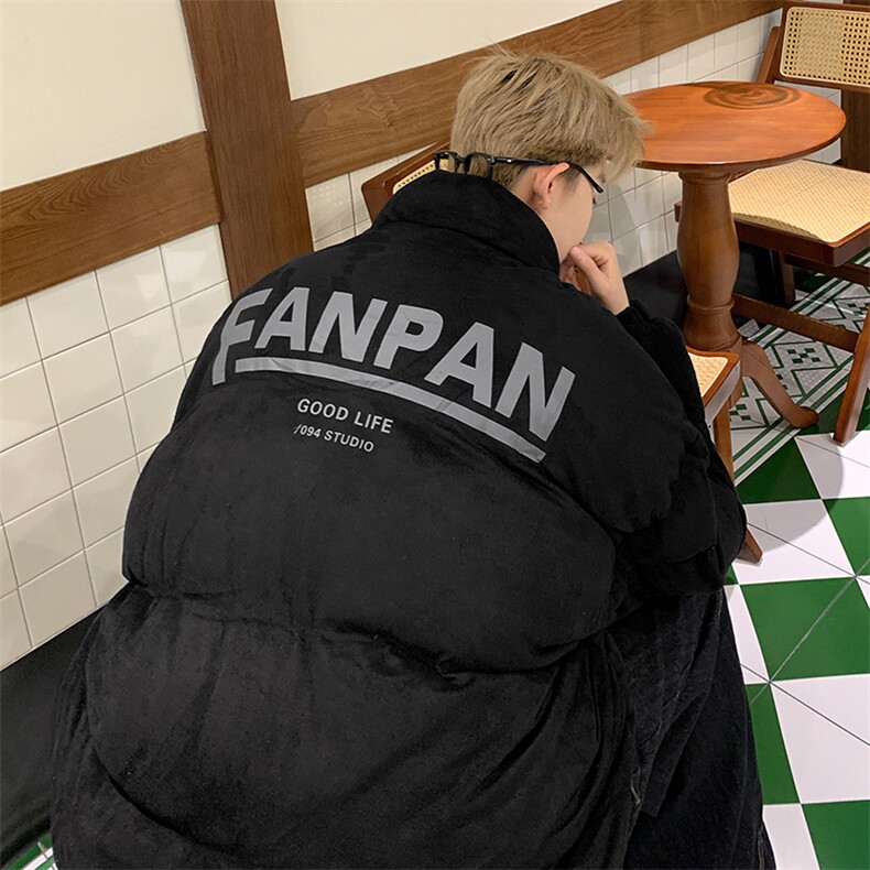 麂皮绒复合棉服宽松棉衣加厚印花棉袄面包服MY8698/特P90黑,男装棉衣,电商A094