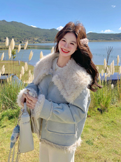 新款！羊羔毛保暖翻领皮毛一体外套2C133-8997-P215-K318，女装派克服，2C133