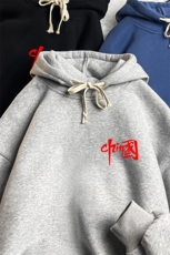 WY2276-P35加绒款-P40纯棉连帽卫衣男大码运动帽衫宽松薄，男装卫衣，电商A040