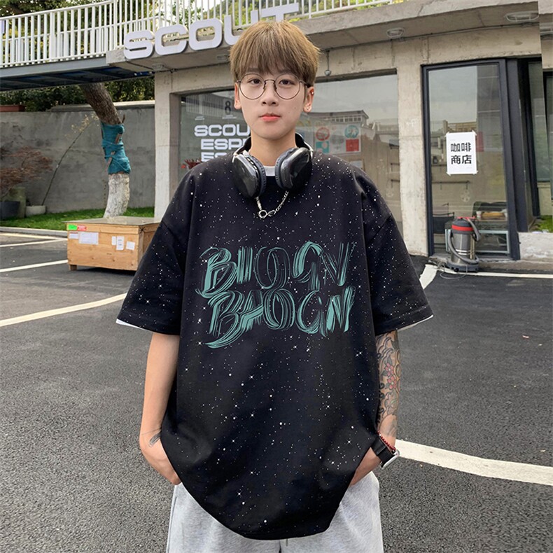 量大优供抖音视频支持得物配合二开美式满天星亮片短袖T恤MTX170,男装T恤,电商A486