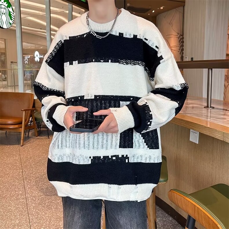 条纹毛衣男秋冬款小众高级感大码针织衫X698P40,男装针织衫/毛衣,星座1116-2