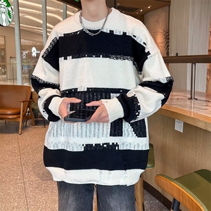条纹毛衣男秋冬款小众高级感大码针织衫 X698 P40图片
