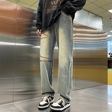 春季新款牛仔裤男潮痞帅宽松直筒ins高街潮流嘻哈N02212-P40，男装牛仔裤，星座308B-1