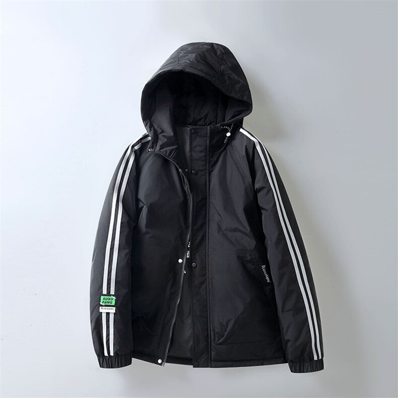 经典三条杠连帽短款时尚韩版白鸭绒羽绒服外穿学生情侣班服,男装羽绒服,星座301D-5(原星座1415）