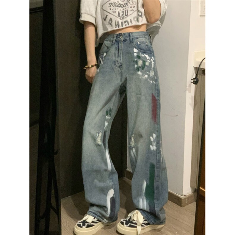 【网图有货】油漆泼墨涂鸦牛仔裤美式高街hiphop裤子KNZ01LL-P48,男装牛仔裤,星座1007（原301D）