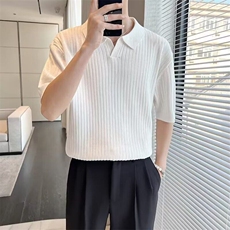 夏季条纹短袖polo衫男韩版修身翻领纯色休闲薄款T恤，男装Polo衫，星座410-7