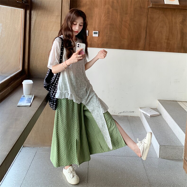 【现货】2025蕾丝叠穿绿色裤子套装2C009/1319/p155k228,女装套装/套裙,2C009