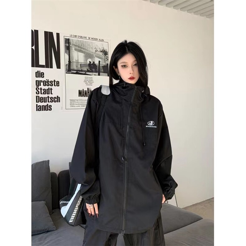 冲锋衣外套女春季新款美式高街vintage宽松运动连帽夹克JK074-p58,男装夹克,星座1008