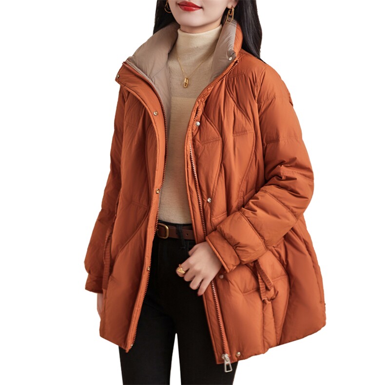 现货主推2023冬中长款加厚保暖时尚休闲羽绒服90白鸭绒,女装羽绒服,余墨