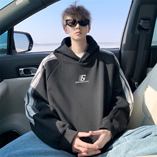 华棉春秋新款撞色拼接宽松连帽卫衣男潮牌百搭WY00679/P45加绒P50，男装卫衣，电商B316